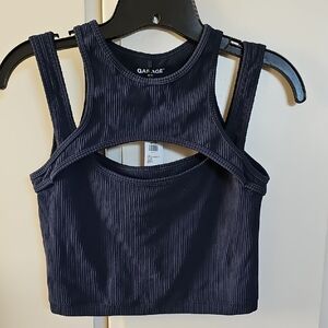 Garage Women's Dark Blue Ribbed Sterling Seamless Cutout Crop Top M